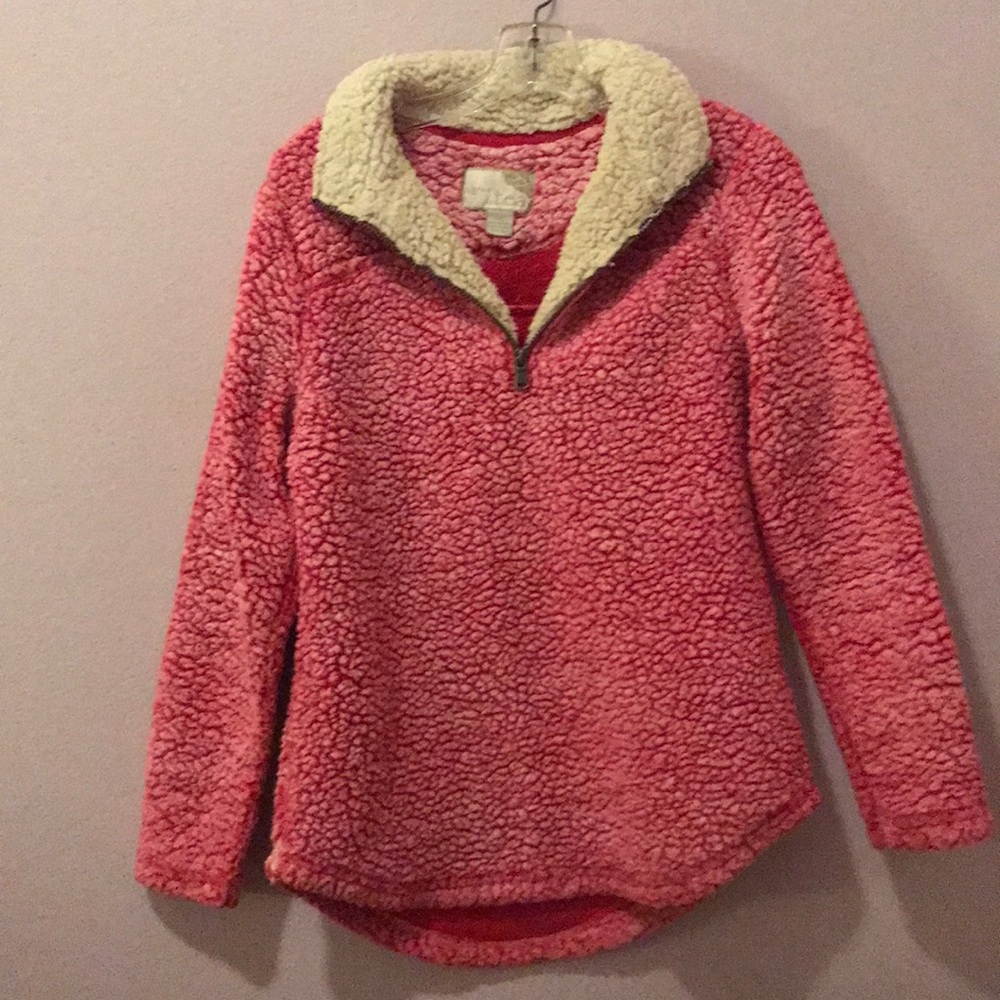 PINK AND WHITE SHERPA PULLOVER SWEATER